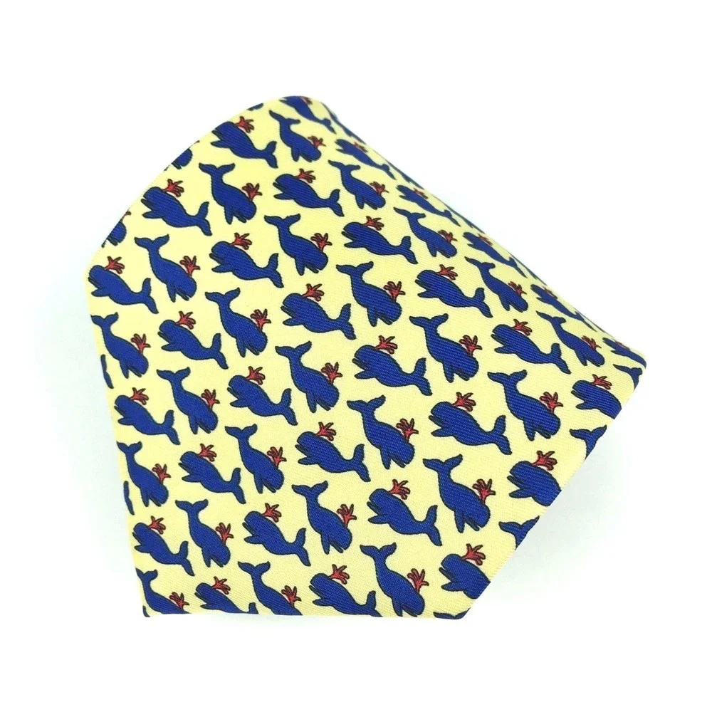 Utopia Tie Handmade Yellow Blue Whale Animal Pattern Ocean Sea Life Necktie 57
